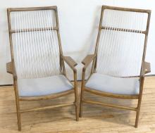 PAIR OF FUNKY OAK ARMCHAIRS