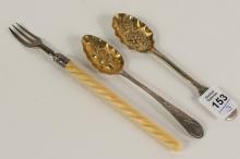 TWO GEORGIAN STERLING SPOONS AND FORK