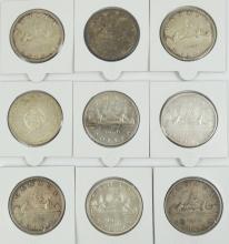 9 CANADIAN SILVER DOLLARS