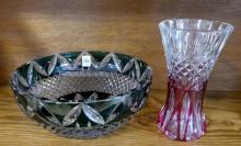 BOHEMIAN CRYSTAL BOWL AND VASE