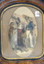 COLOURED ENGRAVING AND 18TH CENTURY PAINTING ON GLASS