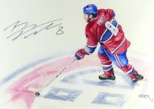 AUTOGRAPHED BRANDON PRUST WATERCOLOUR & HOCKEY STICK