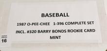 BOX OF 1987 O-PEE-CHEE BASEBALL CARDS