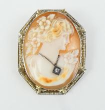 CAMEO & DIAMOND BROOCH/PENDANT