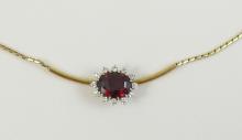 GOLD, GARNET & DIAMOND NECKLACE
