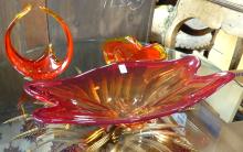 THREE LARGE PIECES OF MCM ART GLASS