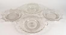 4 ANTIQUE PATTERN GLASS TRAYS