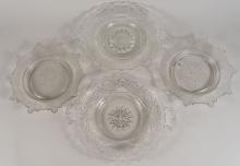 4 ANTIQUE PATTERN GLASS TRAYS