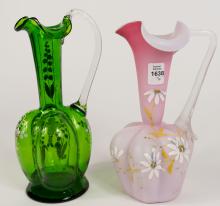 2 VICTORIAN GLASS EWERS