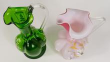2 VICTORIAN GLASS EWERS