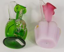 2 VICTORIAN GLASS EWERS
