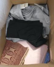 BOX LOT OF LINENS AND CLOTHING