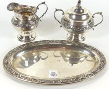 SILVER CREAM & SUGAR ON TRAY