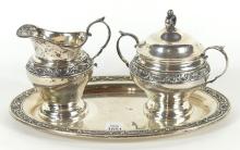 SILVER CREAM & SUGAR ON TRAY