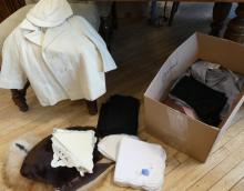 BOX LOT OF LINENS AND CLOTHING