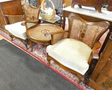 CANED ARMCHAIRS AND COFFEE TABLE
