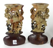 4 VINTAGE CHINESE CARVED CANDLESTICKS