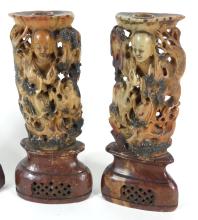 4 VINTAGE CHINESE CARVED CANDLESTICKS