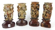 4 VINTAGE CHINESE CARVED CANDLESTICKS