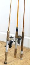 THREE VINTAGE FISHING RODS