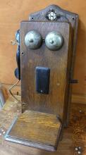 ANTIQUE OAK WALL PHONE