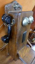 ANTIQUE OAK WALL PHONE