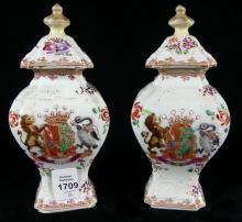 PAIR EARLY PORCELAIN CABINET URNS