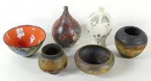 6 ART POTTERY VASES & BOWLS