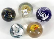 5 ART GLASS PAPERWEIGHTS