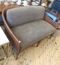 LEATHER STRAP AND BAMBOO LOVESEAT AND ARMCHAIR