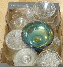 TWO BOXES OF PRESSED GLASS AND CRYSTAL