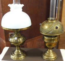 TWO BRASS OIL LAMPS