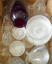TWO BOXES OF PRESSED GLASS AND CRYSTAL