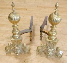 PAIR OF BRASS ANDIRONS