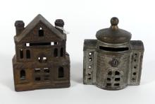 2 CAST IRON COIN BANKS