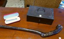 PEN, LOCK BOX AND WALKING STICK