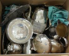 BOX LOT OF SILVER PLATE