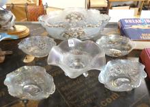 SIX PIECES OF CLEAR CARNIVAL GLASS