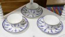 SIX DERBY "BLUEBELLS ON CHAIN" CUPS AND SAUCERS