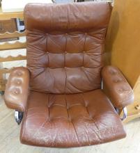 MCM CHROME AND LEATHER ARMCHAIR WITH FOOTSTOOL