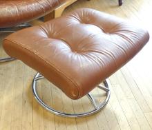 MCM CHROME AND LEATHER ARMCHAIR WITH FOOTSTOOL