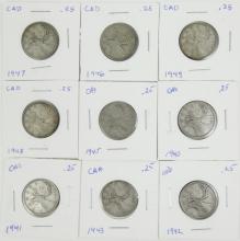9 CANADIAN SILVER QUARTERS
