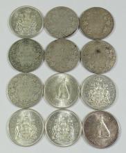 12 CANADIAN SILVER 50-CENTS