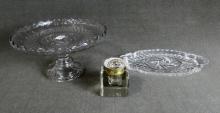 OIL LAMP, INKWELL, TRAY AND COMPOTE