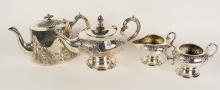 SILVERPLATE TEA SET AND TEAPOT