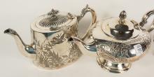 SILVERPLATE TEA SET AND TEAPOT