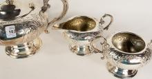 SILVERPLATE TEA SET AND TEAPOT