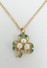 EMERALD & PEARL PENDANT ON CHAIN