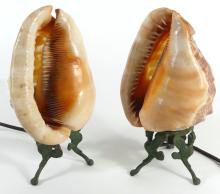 PAIR SEASHELL CAMEO LAMPS