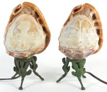 PAIR SEASHELL CAMEO LAMPS